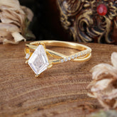 Kite Cut 2 Carat Moissanite Promise Ring Nature Inspired Twisted Leaf Ring